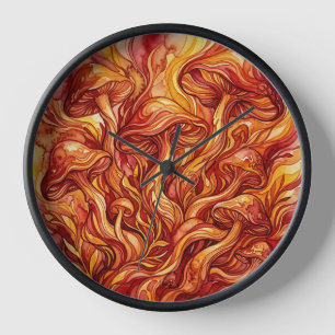 Abstract Red Watercolor Mushroom Art Clocks