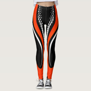 Abstract Red White and Black Curve Leggings