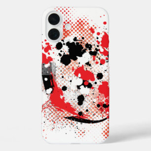 Abstract Red White and Black Paint Splatter iPhone 16 Plus Case