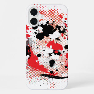 Abstract Red White and Black Paint Splatter iPhone 16 Plus Case