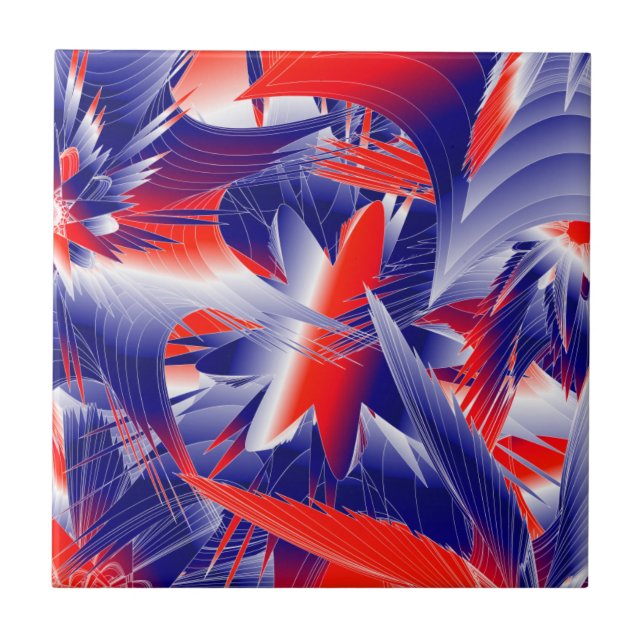 Abstract Red White and Blue Ceramic Tile (Front)