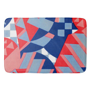 abstract red white and blue print bath mat