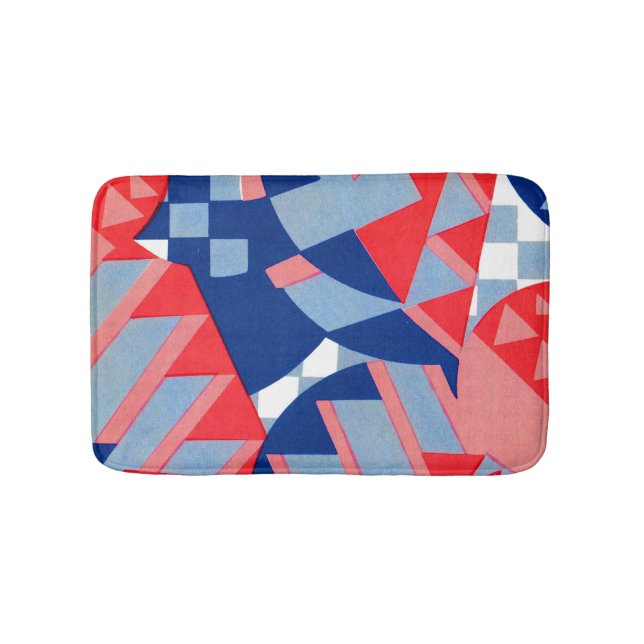 abstract red white and blue print bath mat (Front)