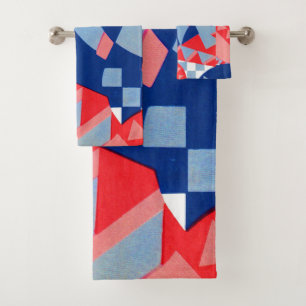 abstract red white and blue print no. 1 bath towel set