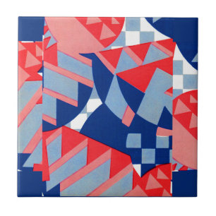 abstract red white and blue print no. 1 ceramic tile