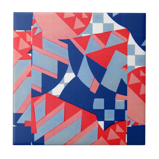 abstract red white and blue print no. 1 ceramic tile (Front)
