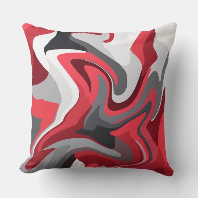 Abstract Red, white and Gray Color Flow Cushion (Front)