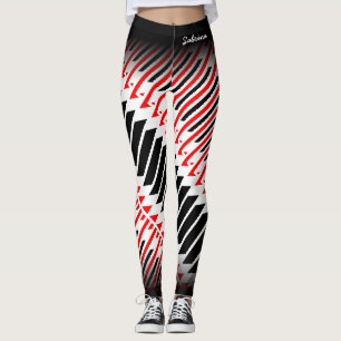 Abstract Red White Black Pattern with Your Name Leggings