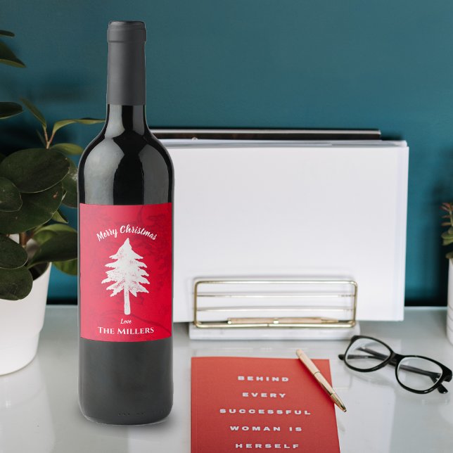Abstract Red White Christmas Tree Merry Christmas  Wine Label (Abstract Red White Christmas Tree Merry Christmas Wine Label)
