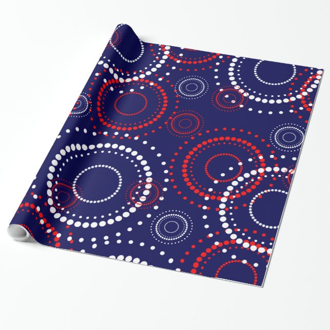 Abstract Red White Fireworks on Blue Wrapping Paper (Unrolled)