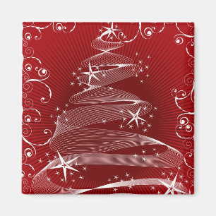 Abstract Red X'mas Tree and Swirls Holiday Magnet
