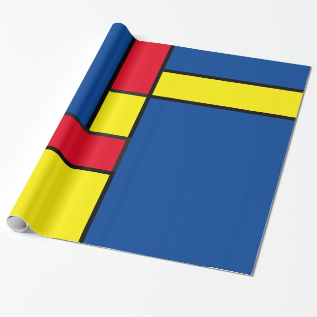 Abstract Red, Yellow, and Blue Blocks Geometric Wrapping Paper (Unrolled)