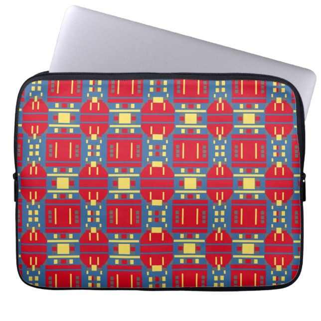 Abstract Red Yellow and Blue Pattern with Geometry Laptop Sleeve (Front)