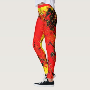 Abstract Red Yellow Black Shiny Girly Chic Fashion Leggings