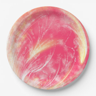 Abstract Red Yellow Dandelions and fireflies Paper Plate