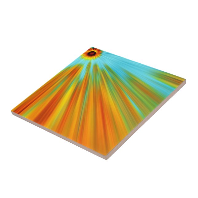 Abstract  red yellow orange green stripes on blue  ceramic tile (Side)