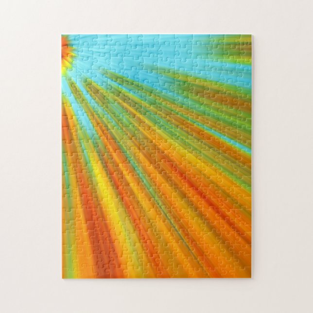 Abstract  red yellow orange green stripes on blue  jigsaw puzzle (Vertical)