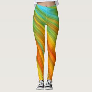 Abstract  red yellow orange green stripes on blue  leggings