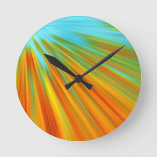 Abstract  red yellow orange green stripes on blue round clock