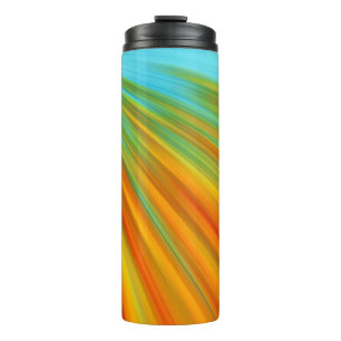 Abstract  red yellow orange green stripes on blue  thermal tumbler