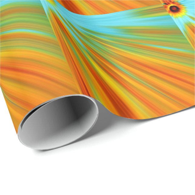 Abstract  red yellow orange green stripes on blue  wrapping paper (Roll Corner)