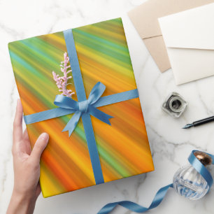 Abstract  red yellow orange green stripes on blue  wrapping paper