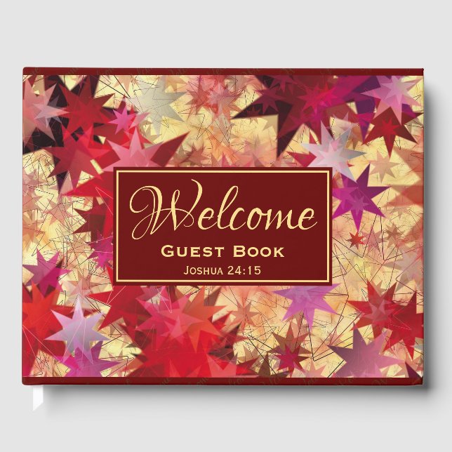 Abstract Red Yellow Stars Personalised WELCOME Guest Book (Front)