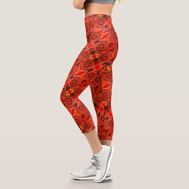 Abstract Red Yellow Swirls Design   Capri Leggings (Left)