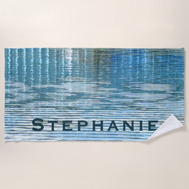 Abstract Reflection with Name Blue Beach Towel (Front)