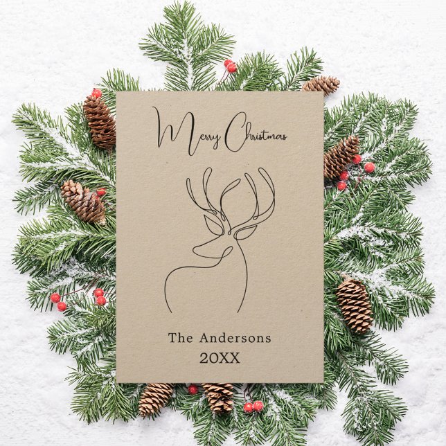 Abstract reindeer beige craft modern Christmas Holiday Card (Creator Uploaded)