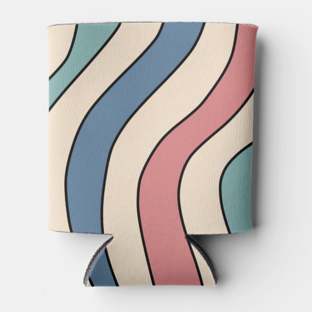 Abstract Retro 70s Marble Blue Red Groovy Pattern Can Cooler (Front)