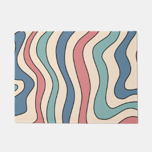 Abstract Retro 70s Marble Blue Red Groovy Pattern Doormat