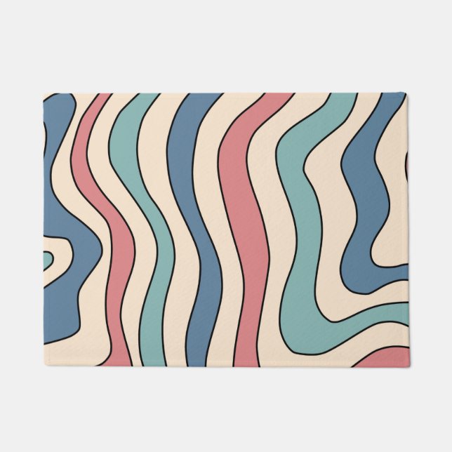 Abstract Retro 70s Marble Blue Red Groovy Pattern Doormat (Front)