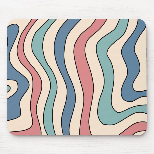 Abstract Retro 70s Marble Blue Red Groovy Pattern Mouse Pad (Front)