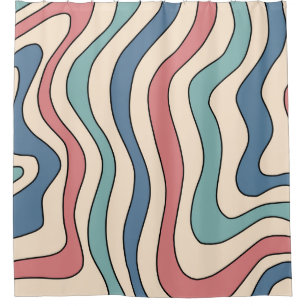 Abstract Retro 70s Marble Blue Red Groovy Pattern Shower Curtain