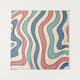 Abstract Retro 70s Marble Blue Red Groovy Pattern Tapestry