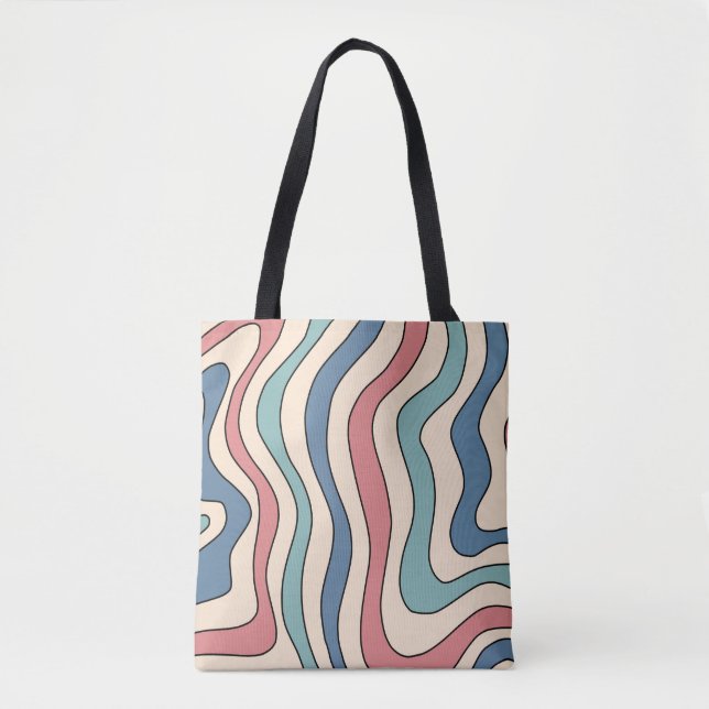 Abstract Retro 70s Marble Blue Red Groovy Pattern Tote Bag (Front)