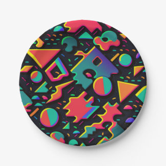 Abstract Retro 80s 90s Theme Party Plates