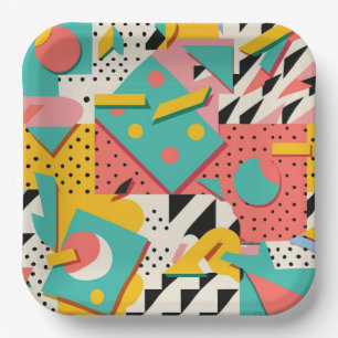 Abstract Retro 80s 90s Themed Party Plates
