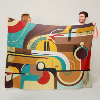 Abstract Retro Art | Yellow & Brown Design Fleece Blanket
