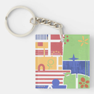 Abstract Retro Block Art Key Ring