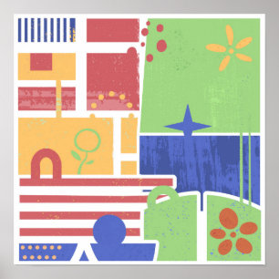 Abstract Retro Block Art Poster