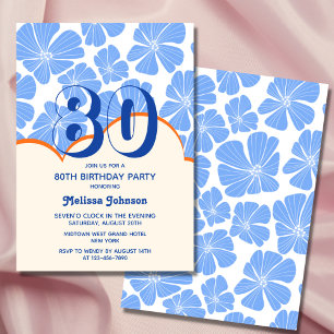 Abstract Retro Blue Chamomile Flower Birthday Invitation