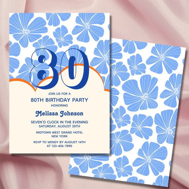 Abstract Retro Blue Chamomile Flower Birthday Invitation (Creator Uploaded)
