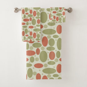 Abstract retro brown beige green sea pebbles stone bath towel set
