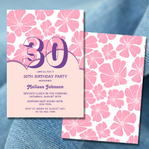 Abstract Retro Carnation Pink Chamomile Birthday Invitation