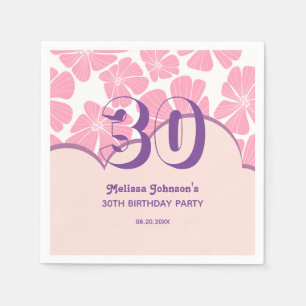 Abstract Retro Carnation Pink Chamomile Birthday Napkin