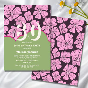 Abstract Retro Chamomile Floral Green Birthday Invitation