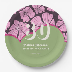 Abstract Retro Chamomile Floral Green Birthday Paper Plate