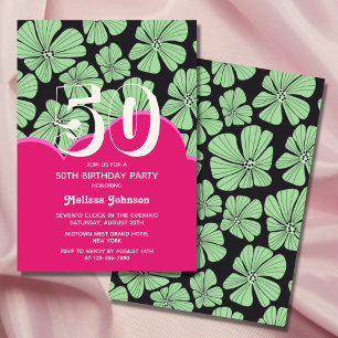 Abstract Retro Chamomile Floral Pink Birthday Invitation